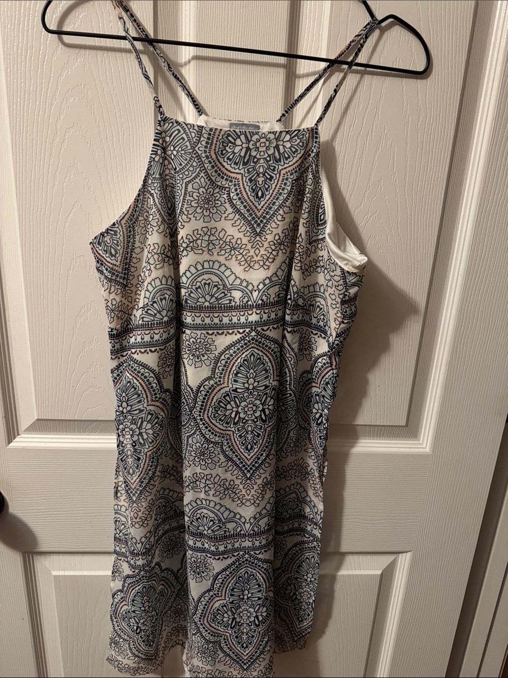 Sleeveless Cream & Blue Patterned Halter